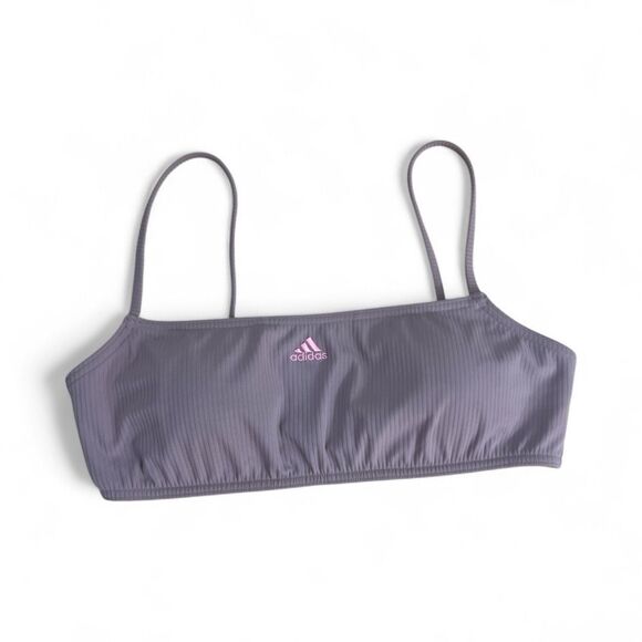 Adidas Iconisea Ribbed Lilac/Pink Bikini Top Size M Medium Support Pull-On - Picture 3 of 11